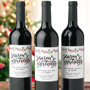 Festive Christmas Lights Seasons Greetings Wine Label