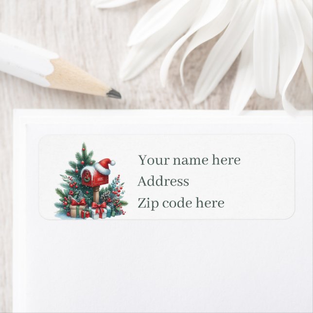 Festive Christmas mailbox customizable Return Address Label (Insitu)