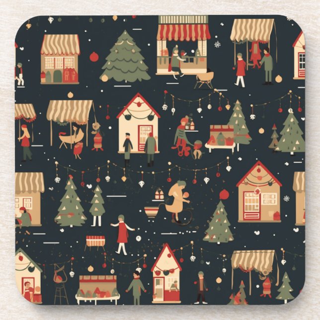 Festive Christmas Market Pattern Coaster (Front)