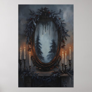 Festive Christmas Mirror with Pine Garland and Poster