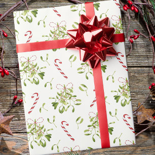 Festive Christmas Mistletoe Holiday Greenery  Wrapping Paper
