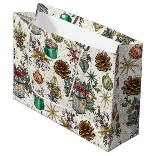 Festive Christmas mixed pattern Large Gift Bag