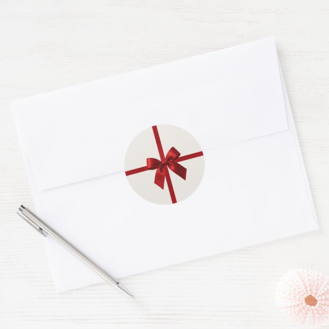 FESTIVE CHRISTMAS modern gift red ribbon bow Classic Round Sticker (Envelope)