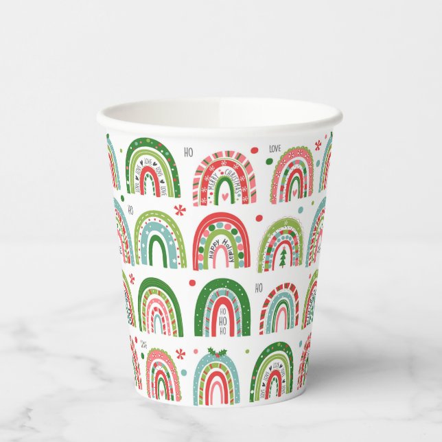 Festive Christmas Modern Rainbow Pattern Paper Cups (Left)