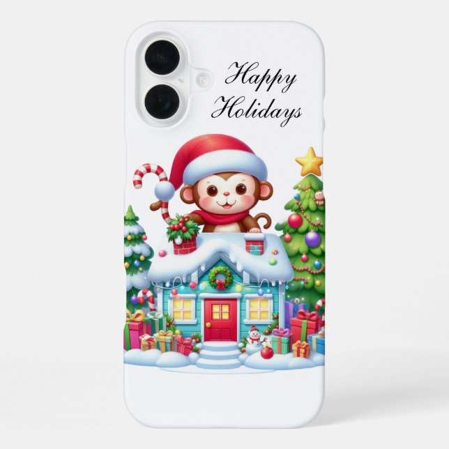 Festive Christmas monkey customisable iPhone Case (Back)