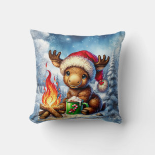 Festive Christmas moose Holiday Cushion