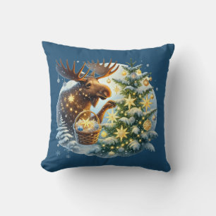 Festive Christmas moose Holiday Cushion