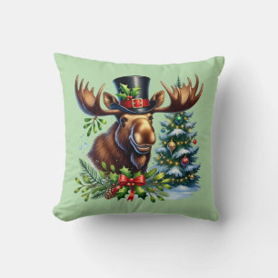 Festive Christmas moose Holiday Cushion