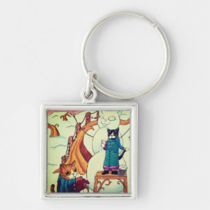 Festive Christmas Morning Cats Key Ring