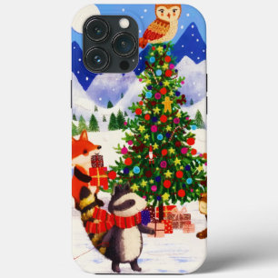 Festive Christmas Mountain Woodland Animal Family iPhone 13 Pro Max Case