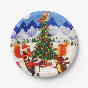 Festive Christmas Mountain Woodland Animal Family Paper Plate