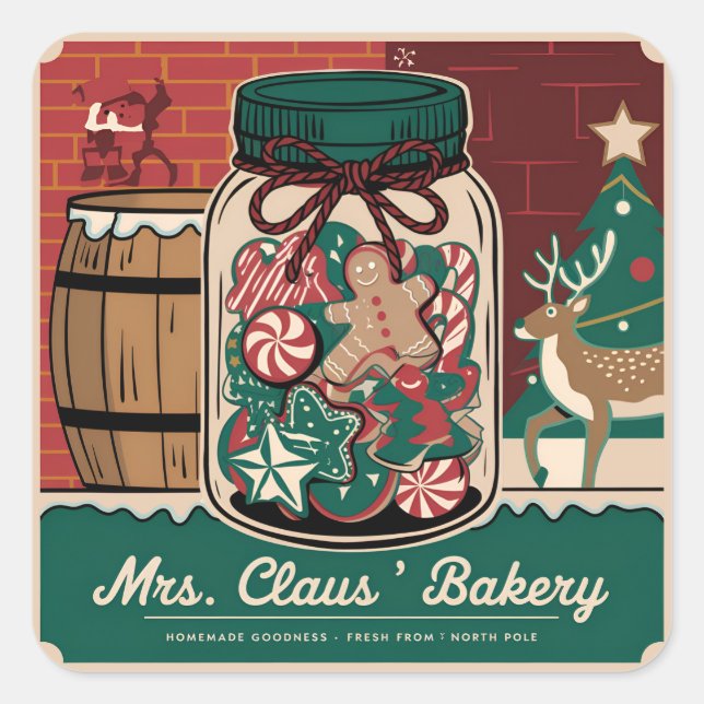 Festive Christmas Mrs. Claus bakery Square Sticker (Front)