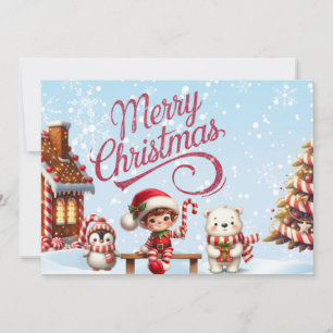 Festive Christmas Mug with Elf, Penguin Invitation