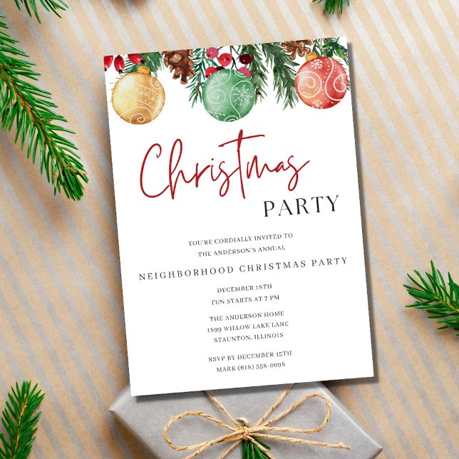 Festive Christmas Neighbourhood Holiday Party  Invitation (Festive Christmas Neighborhood Holiday Party Invitation)