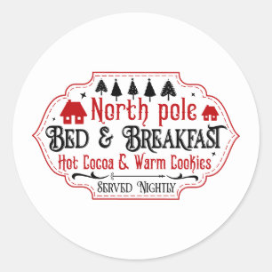 Festive Christmas North Pole Bed Breakfast  Classic Round Sticker