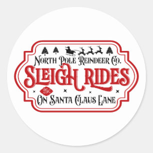 Festive Christmas North Pole sleigh rides Classic Round Sticker