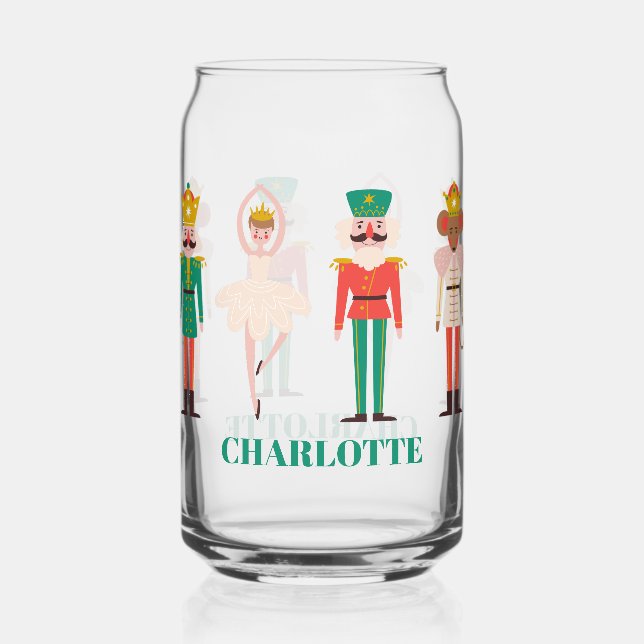Festive Christmas Nutcracker Christmas Can Glass (Front)