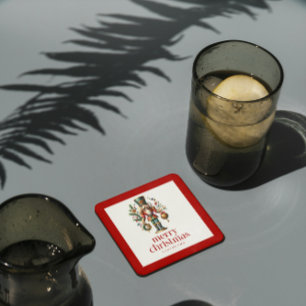 Festive Christmas Nutcracker On White Coaster