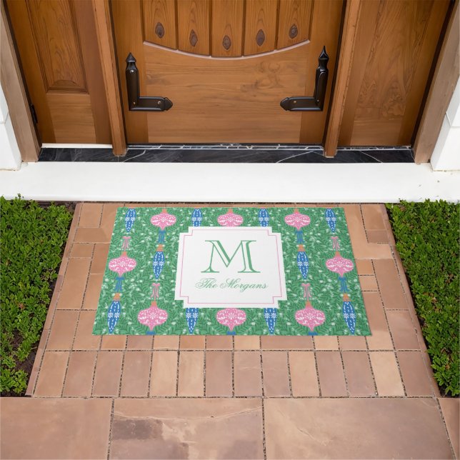 Festive Christmas Ornaments Monogram Doormat (Outdoor)