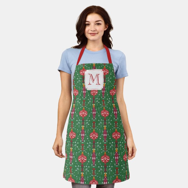 Festive Christmas Ornaments Pattern Apron (Worn)