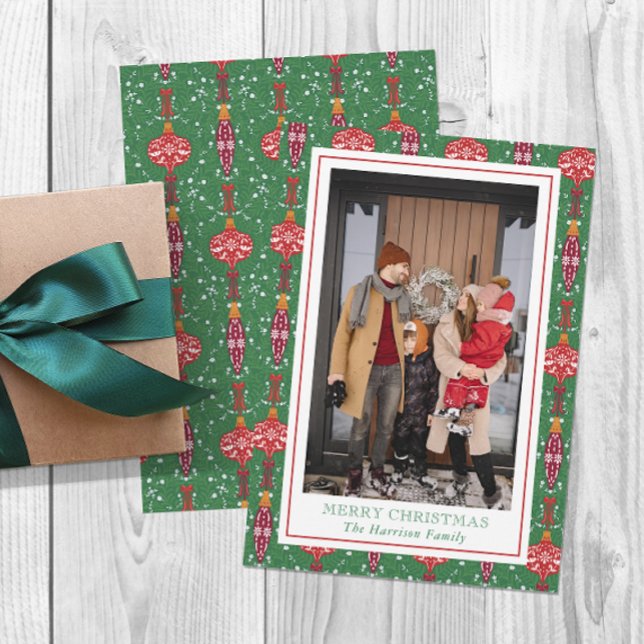 Festive Christmas Ornaments Pattern Photo Holiday Card (Creator Uploaded)