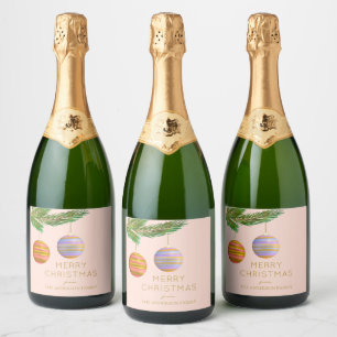 Festive Christmas Ornaments Personalised  Sparkling Wine Label