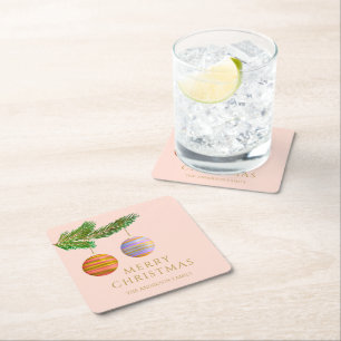 Festive Christmas Ornaments Personalised  Square Paper Coaster