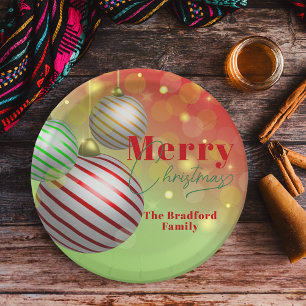 Festive Christmas Ornaments Twinkling Gold Lights Paper Plate