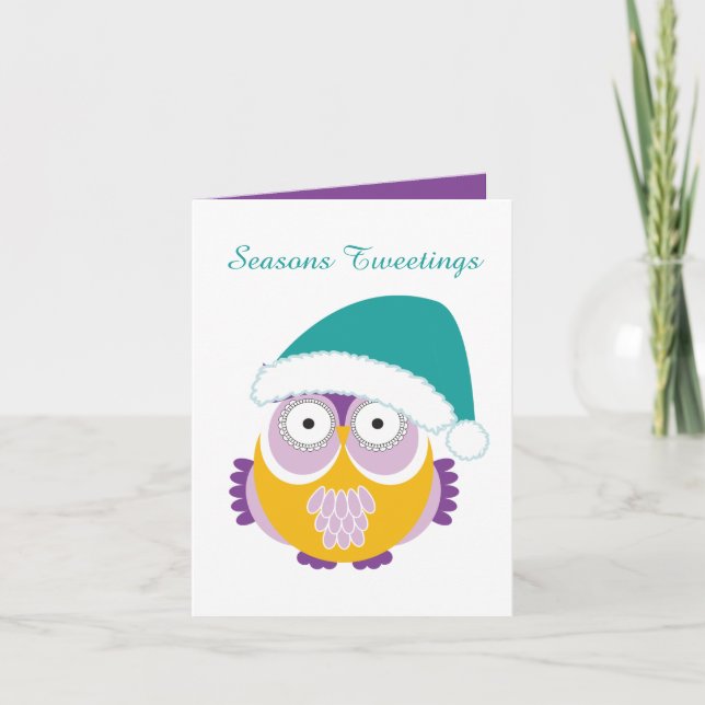 festive Christmas owl add sentiment Holiday Card (Front)