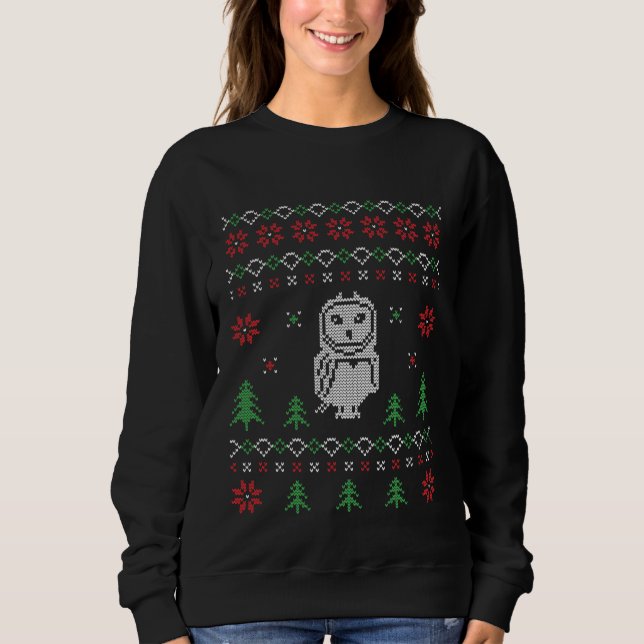 Festive Christmas owl ugly sweater sweatshirt (Front)