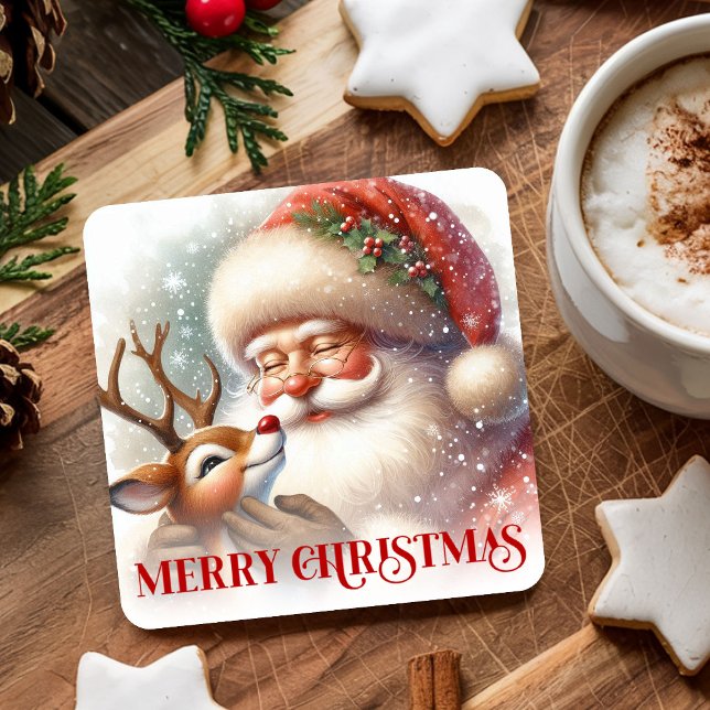 Festive Christmas Paper Coaster Santa Claus Rudolp (Festive Christmas Paper Coasters Santa Claus Rudolph)