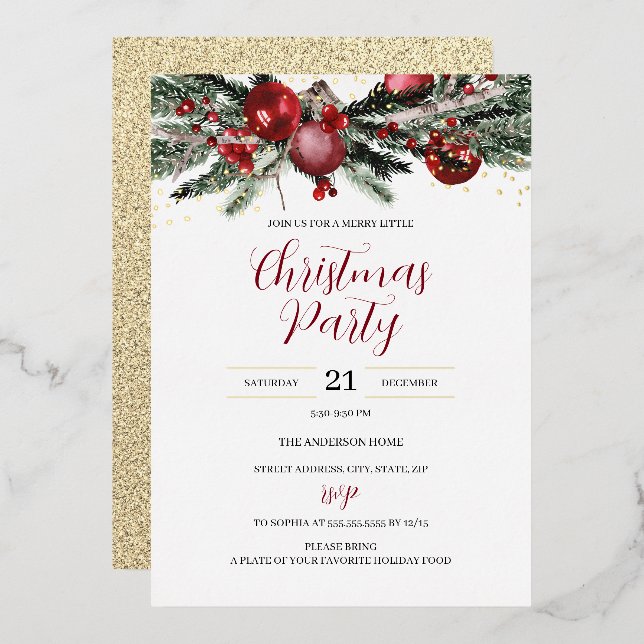 Festive Christmas Party Foliage Red Gold  (Front/Back)
