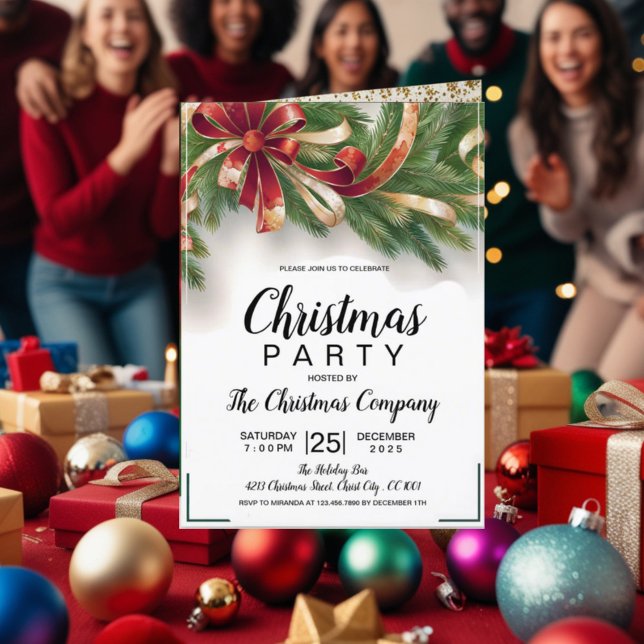 Festive Christmas Party Invitation Card - Gold Orn (Creator Uploaded)