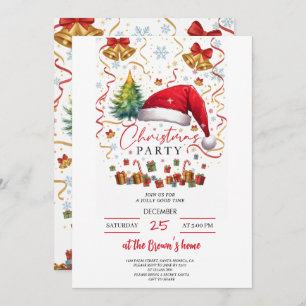 Festive Christmas Party Invitation Red Santa Hat