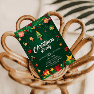 Festive Christmas Party Invitation with Ornaments 