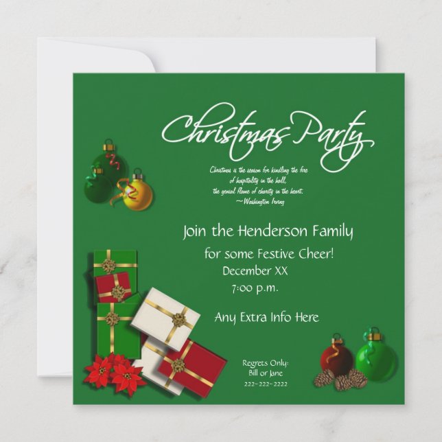 Festive Christmas Party Invitation-with Quote Invitation (Front)