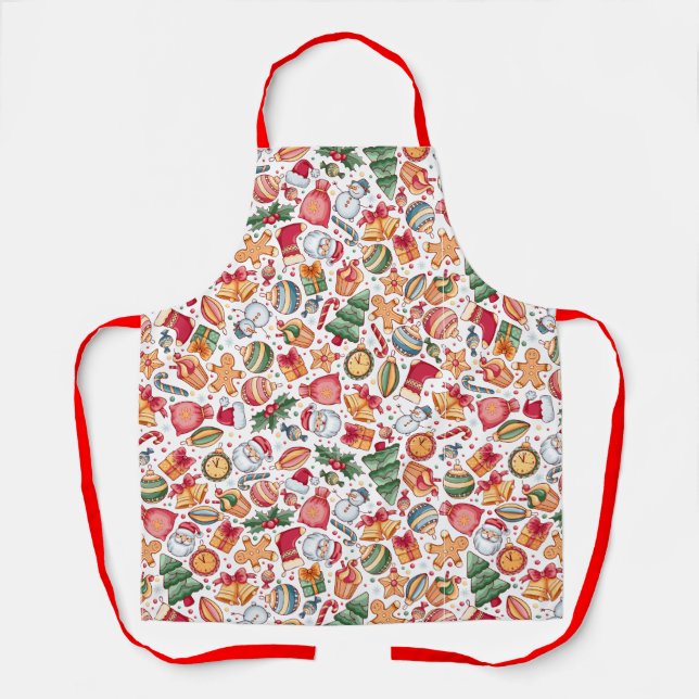 Festive Christmas Pattern All-Over Print  Apron (Front)