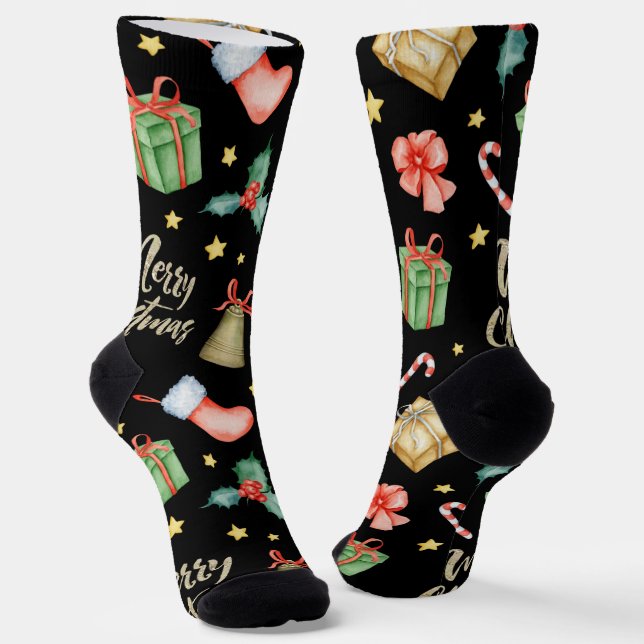 Festive Christmas Pattern Candy Canes, Stockings  Socks (Angled)