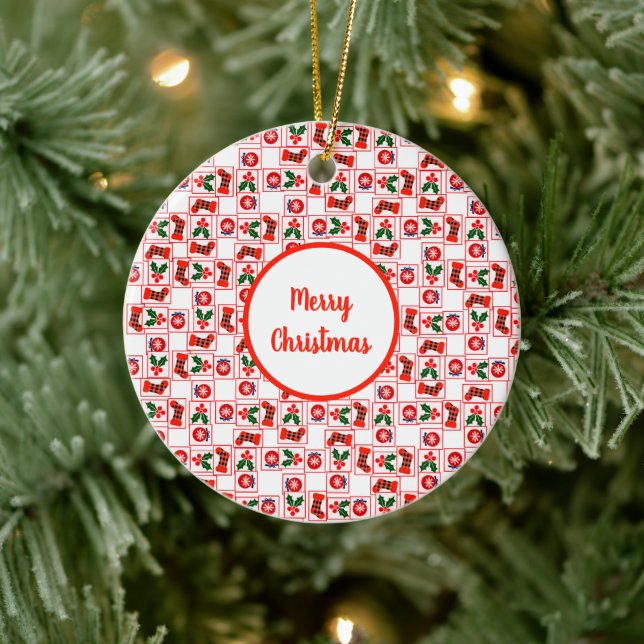 Festive Christmas pattern Ceramic Ornament (Tree)