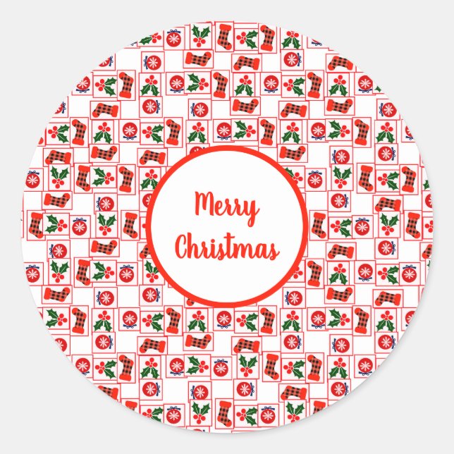 Festive Christmas pattern Classic Round Sticker (Front)