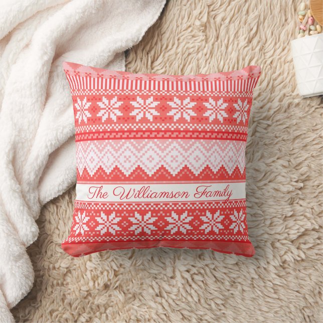 Festive Christmas Pattern Custom Family Name Cushion (Blanket)