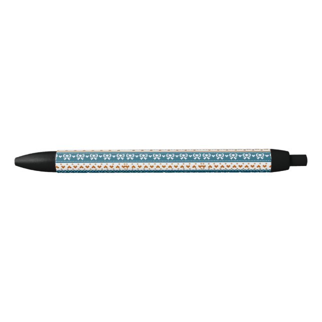 🎄 Festive Christmas Pattern Glow ❄️ Holiday  Black Ink Pen (Front)