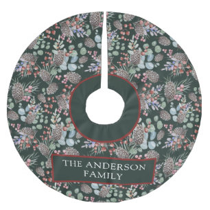 Festive Christmas Pattern & Name Brushed Polyester Tree Skirt