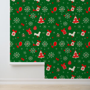 Festive Christmas Pattern on Green Wallpaper