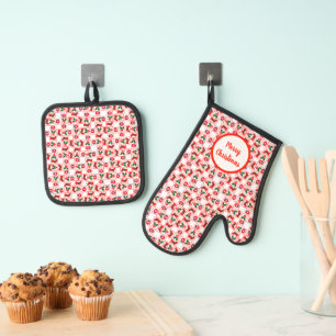 Festive Christmas pattern Oven Mitt & Pot Holder Set