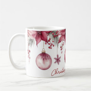 Festive Christmas Pattern with Baubles and Flowers Coffee Mug