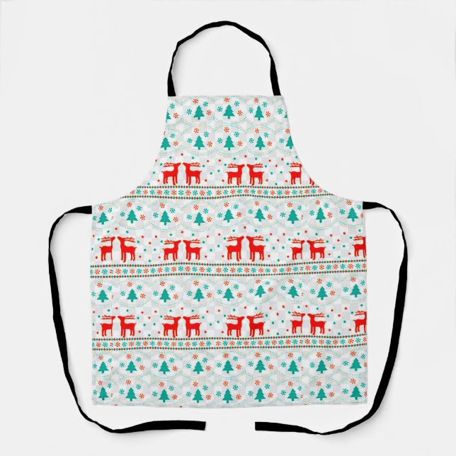Festive Christmas Pattern with Reindeer Apron (Front)