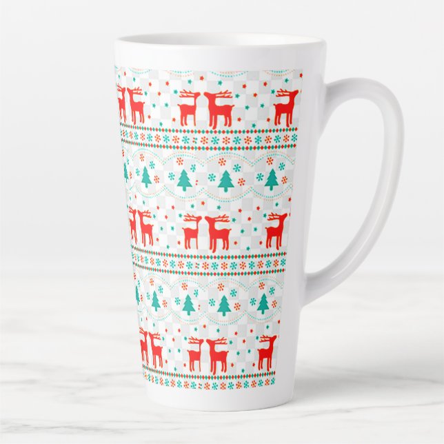 Festive Christmas Pattern with Reindeer Latte Mug (Right)