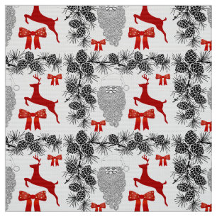 Festive Christmas Pattern with Reindeer, Pinecones Fabric