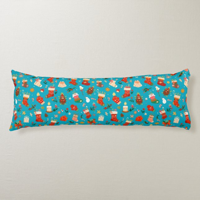 Festive Christmas Pattern with Stockings Body Cushion (Front)